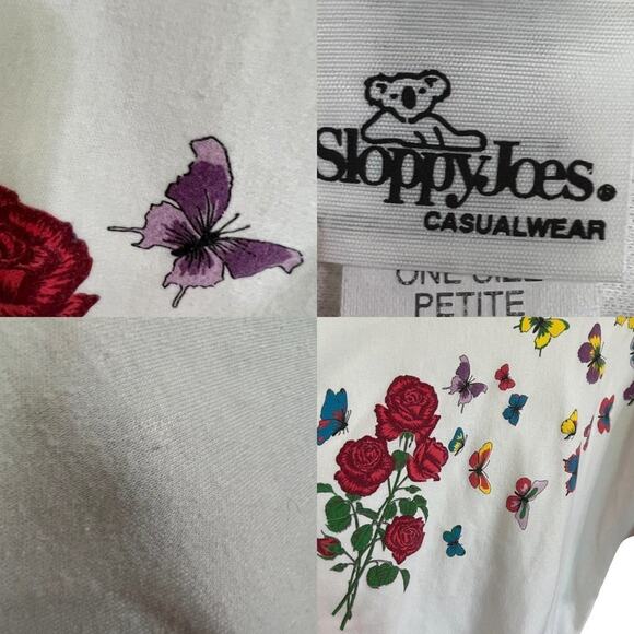 Vintage Butterfly Rose White Sweatshirt Grandmacore Maxmalist Cottagecore - Picture 7 of 9